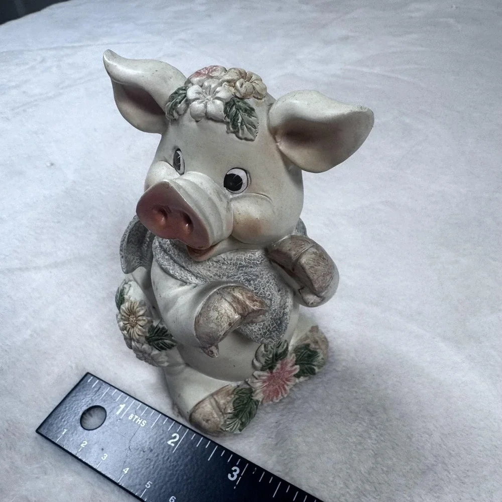 Cute Pig Figurine Flower Wreath Scarf Family Dollar Ceramic Farmhouse‎ Decor